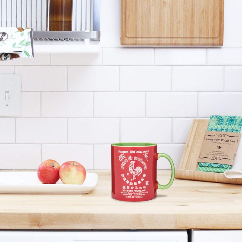 Sriracha2Go Extra-Large 33.8 oz Sriracha Hot Sauce Mug â€“ Oversized Ceramic Coffee Mug with Huy Fong Foods Sriracha Label â€“ Red & Green Design â€“ Fun Gift for Sriracha Lovers, Men & Women - Image 5